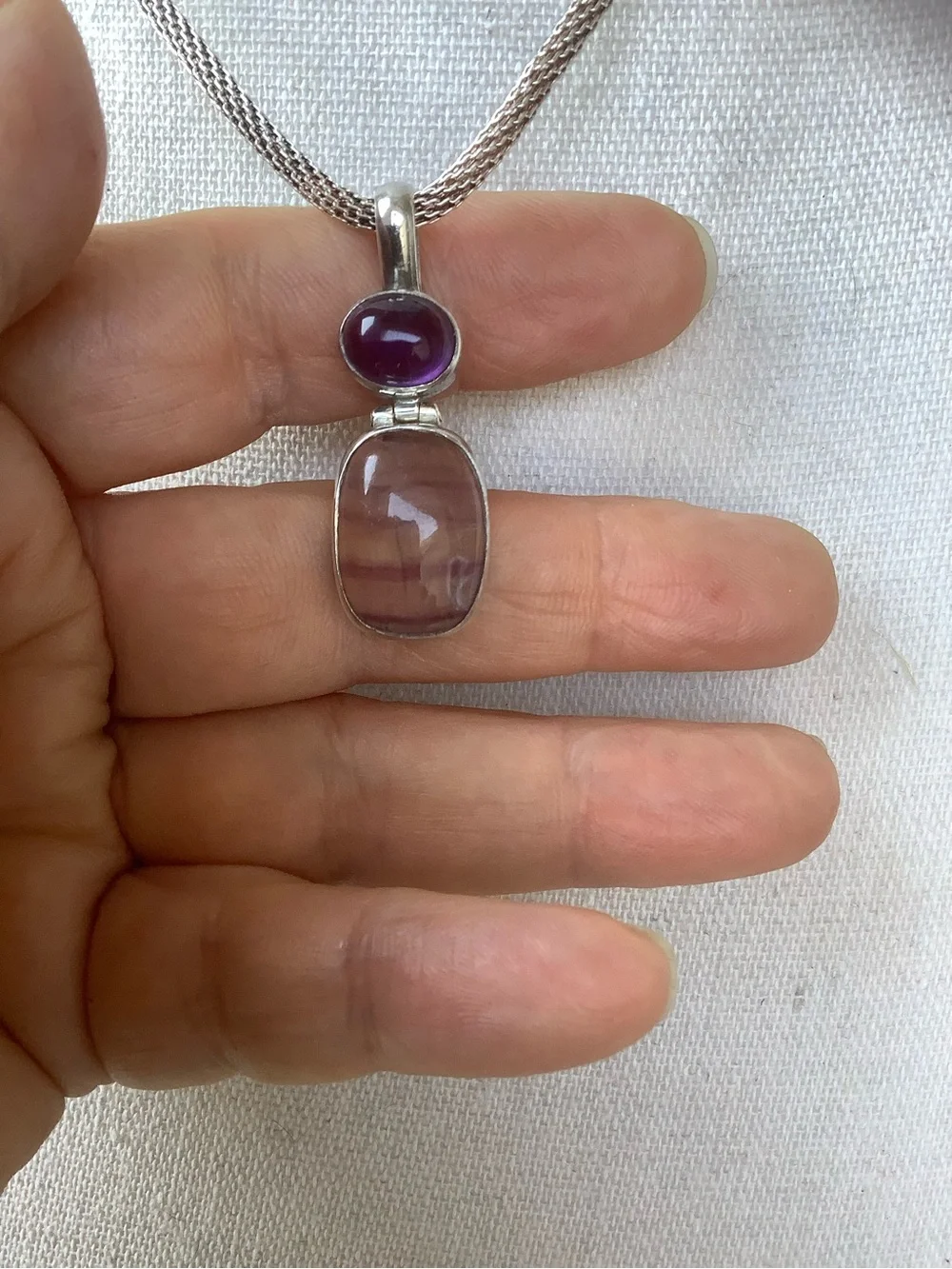 Sterling Silver Amethyst Double‑Stone Pendant Necklace